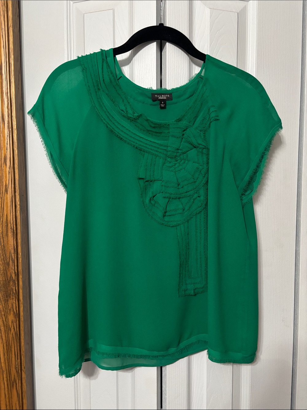 Talbots Emerald Green Silk Ruffle Blouse Size 6